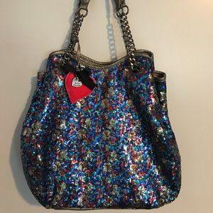 Betsey Johnson Blue Multicolor Sequin Tote